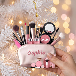 Makeup Bag Beauty Brush Christmas Acrylic Ornament - Personalized Gift For Makeup Lovers