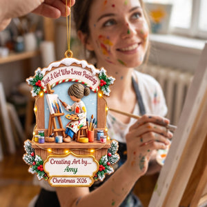 Personalized Painter Girl Christmas Acrylic Ornament – Custom Name & Year Artist Keepsake | Gift For Women Who Love Painting