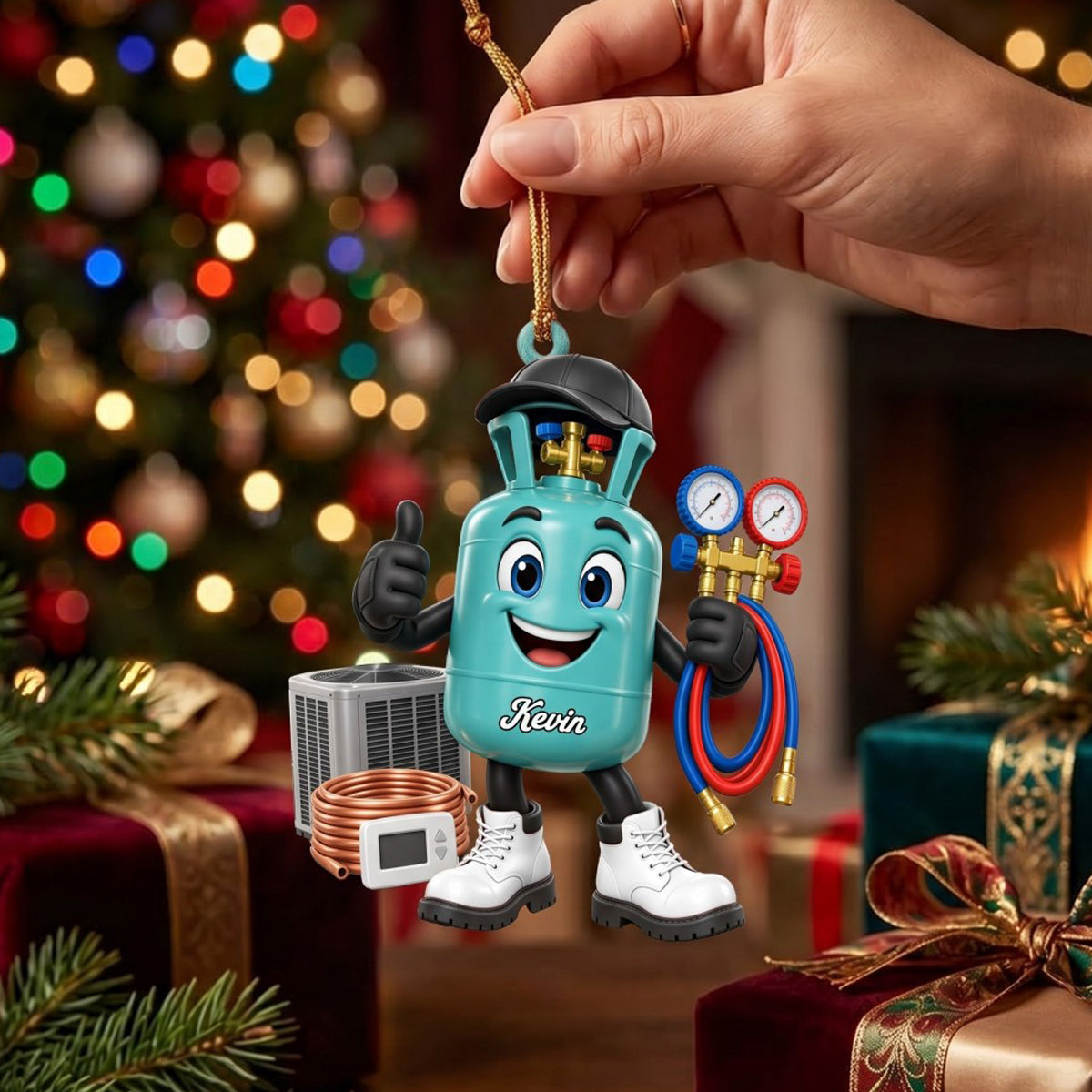 HVAC Refrigerant Tank Mascot Ornament – Funny Personalized Heating & Cooling Tech Gift