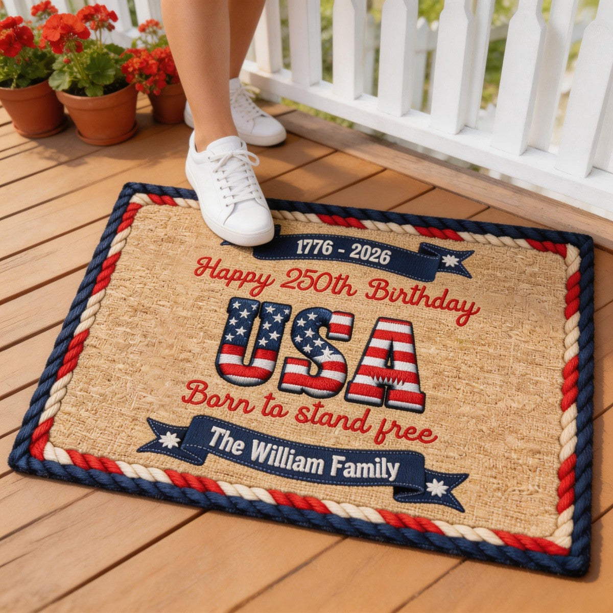 Happy America 250th Birthday - Stars And Stripes Personalized Doormat