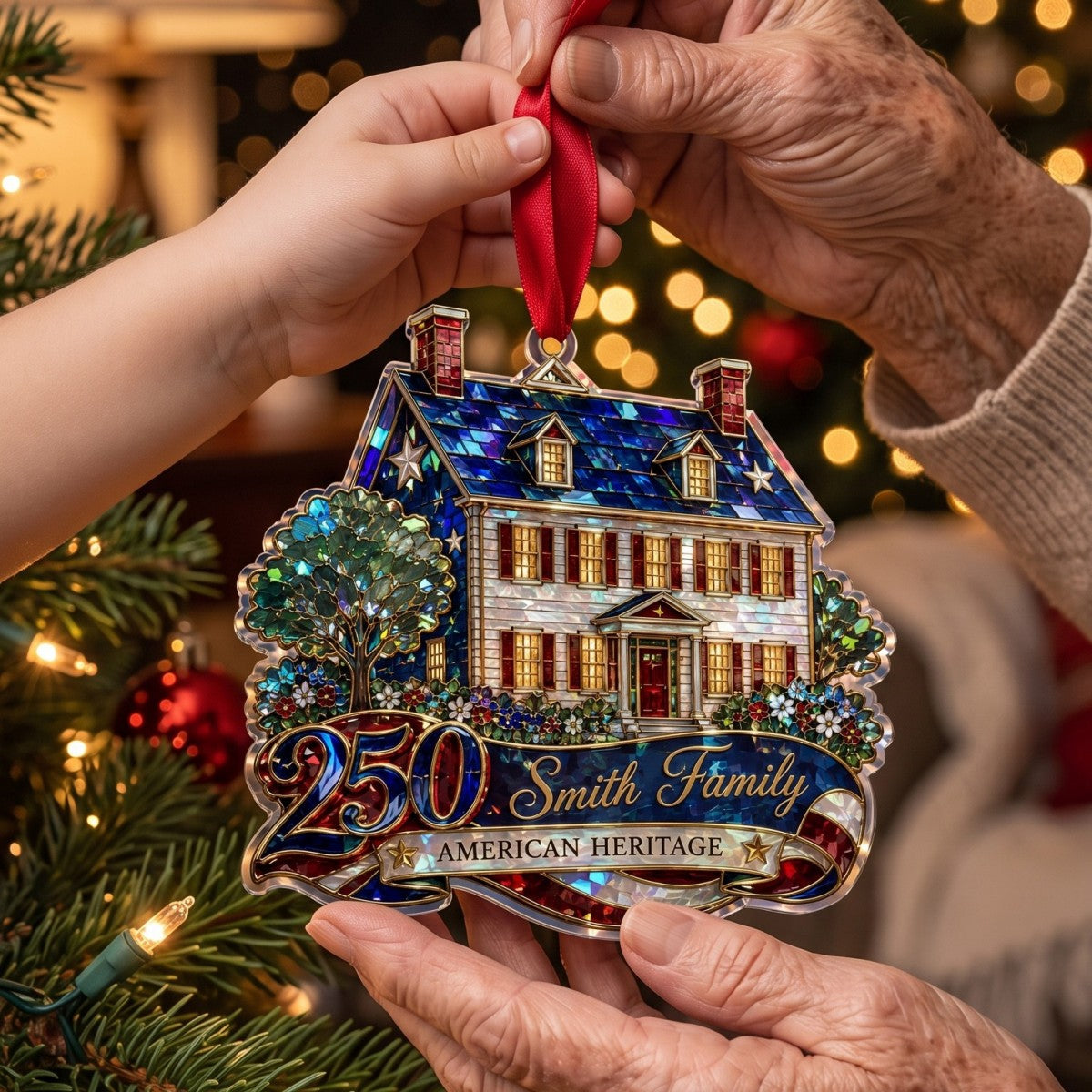 Custom Shape American House Personalized Acrylic Ornament – America 250th Family Keepsake