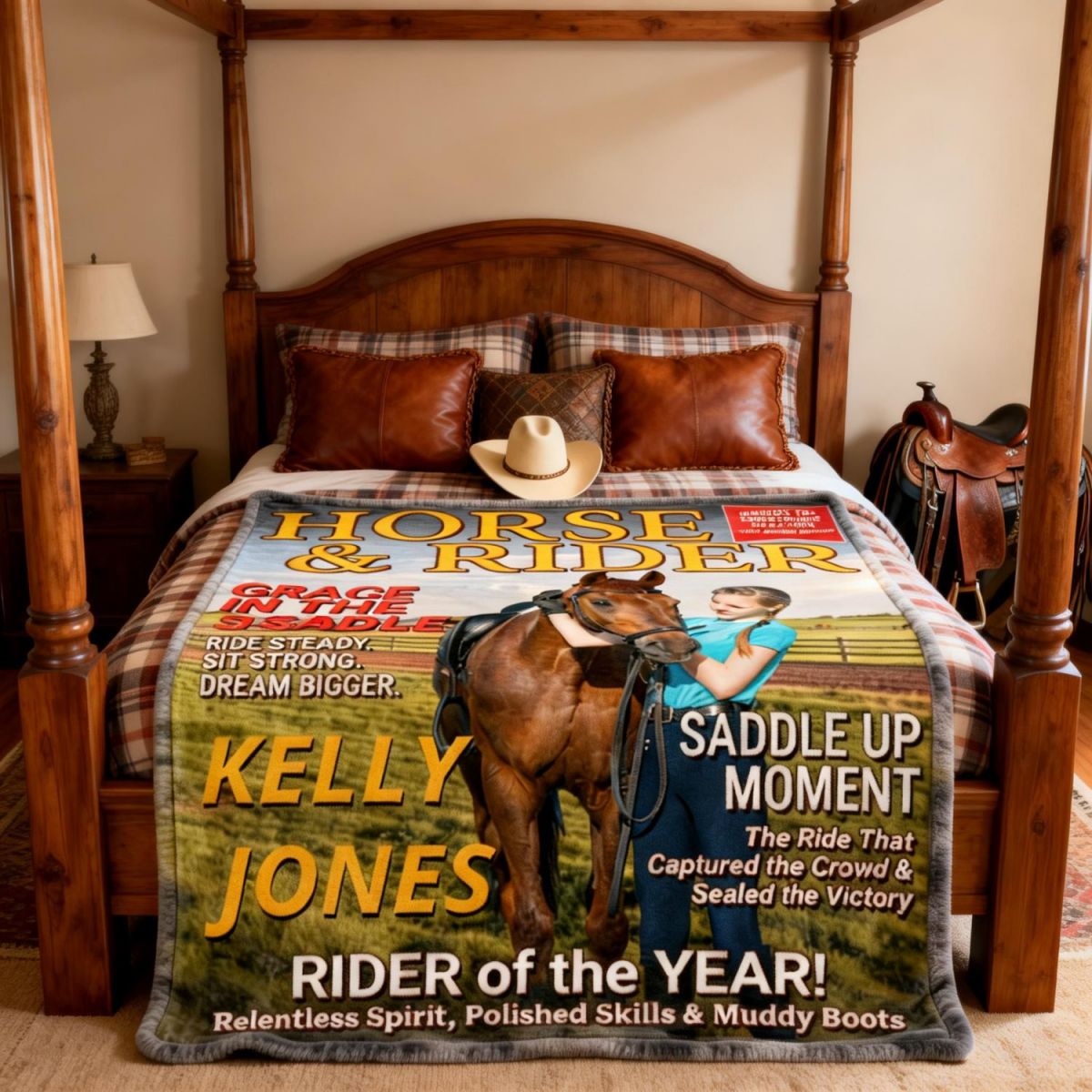 Born To Ride Custom Photo HORSE & RIDER Magazine Cover Personalized Blanket Gift for Horse Lovers