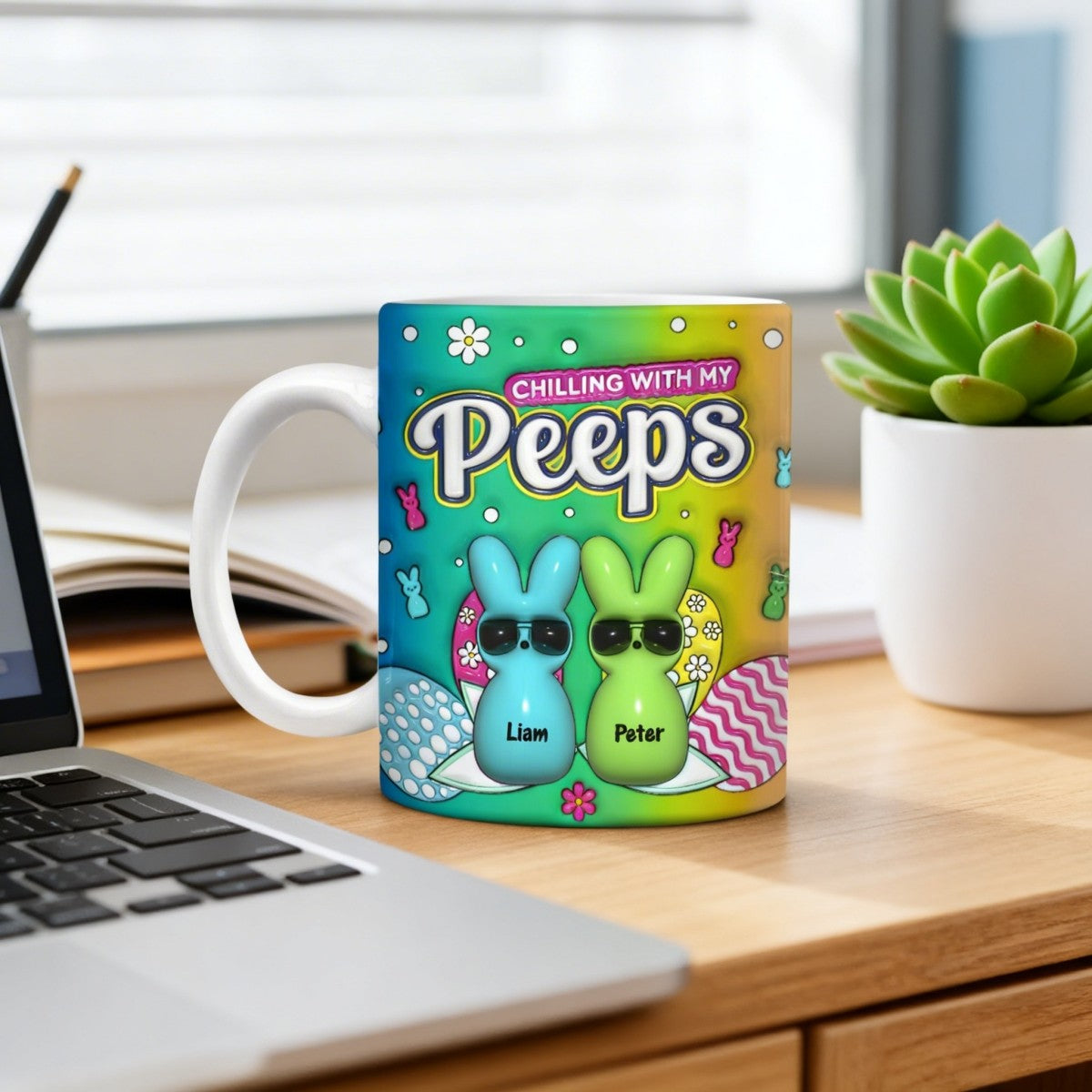 Custom Name Chilling With My Bunny Easter Accent Mug - Personalized Mug For Easter