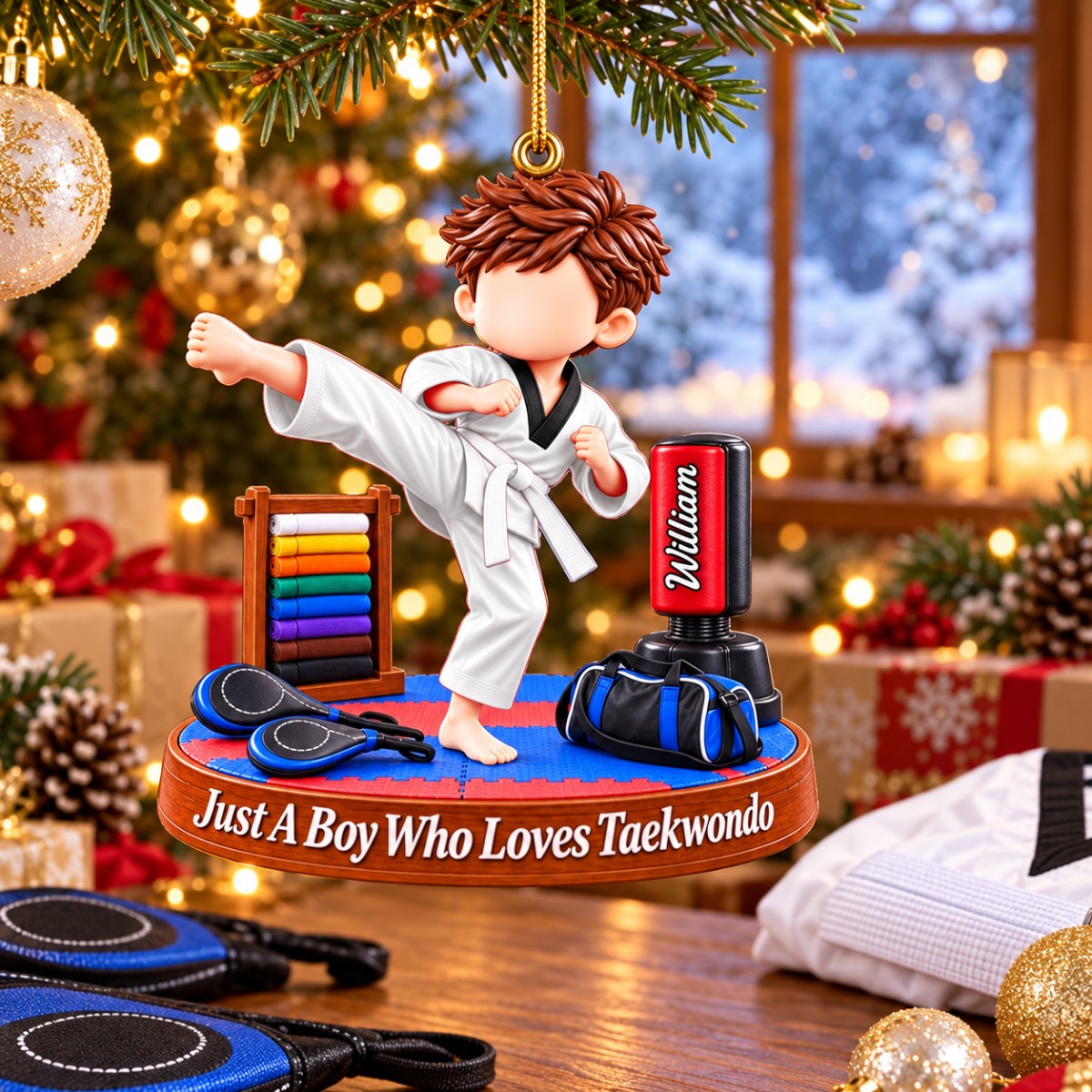 Taekwondo Lover Gift - Just A Boy Who Loves Taekwondo Personalized Christmas Ornament