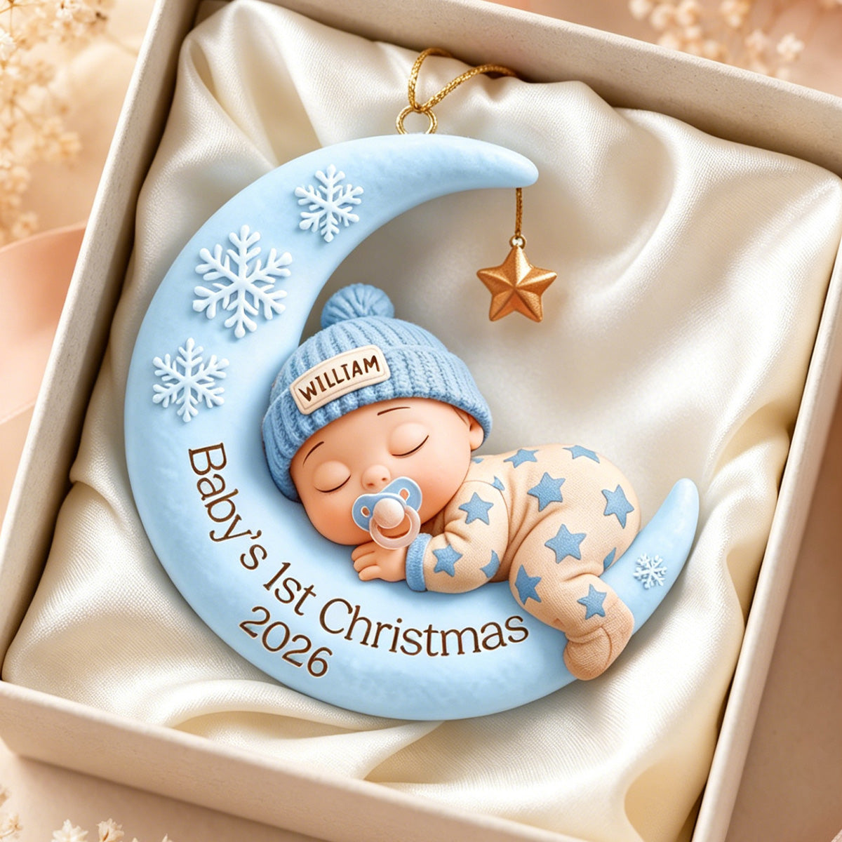 Sleeping Baby On Moon – Baby's 1st Christmas Personalized Ornament
