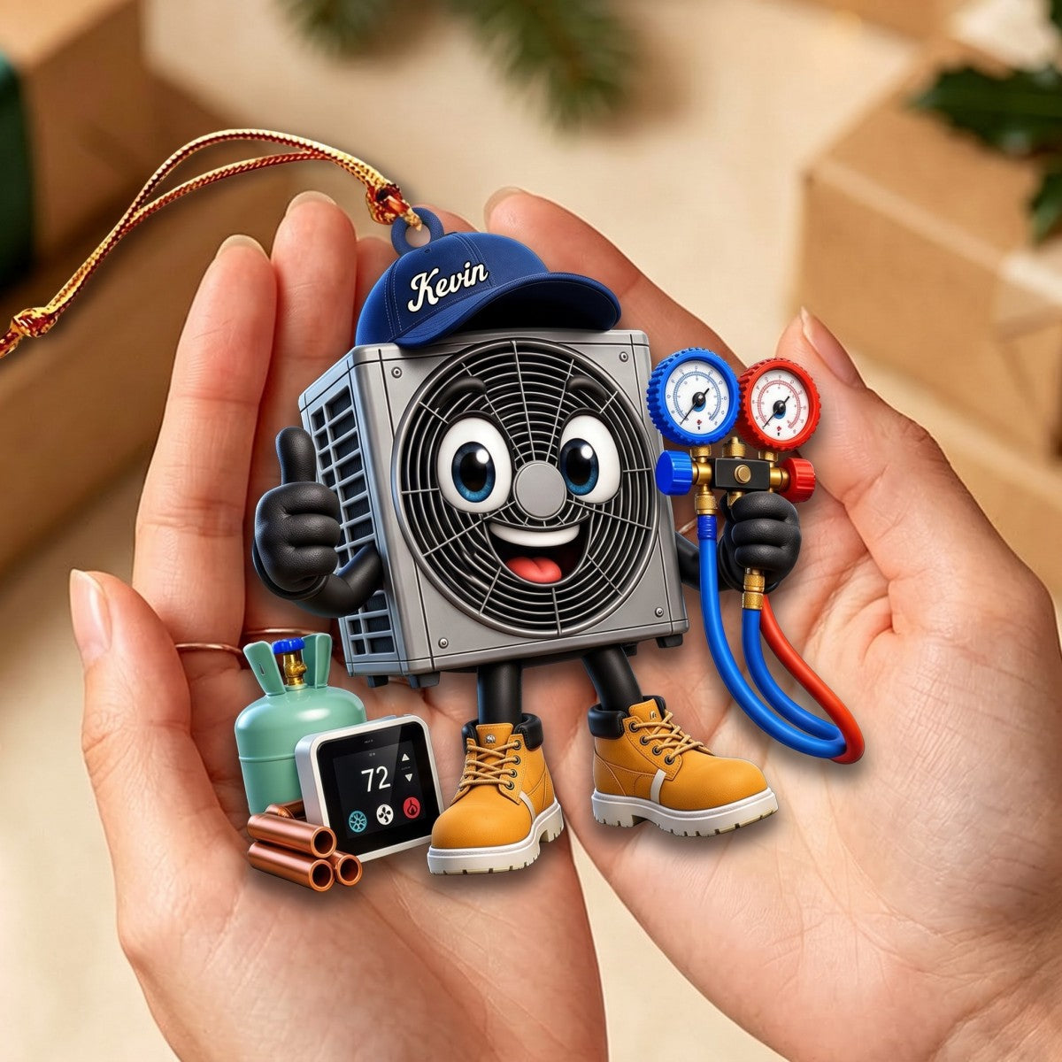 Thumbs-up HVAC Unit Mascot Hanging Ornament – Personalized Gift For Heating & Cooling Professionals