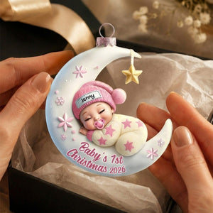 Baby Sleeping On The Moon – Baby's 1st Christmas Personalized Ornament