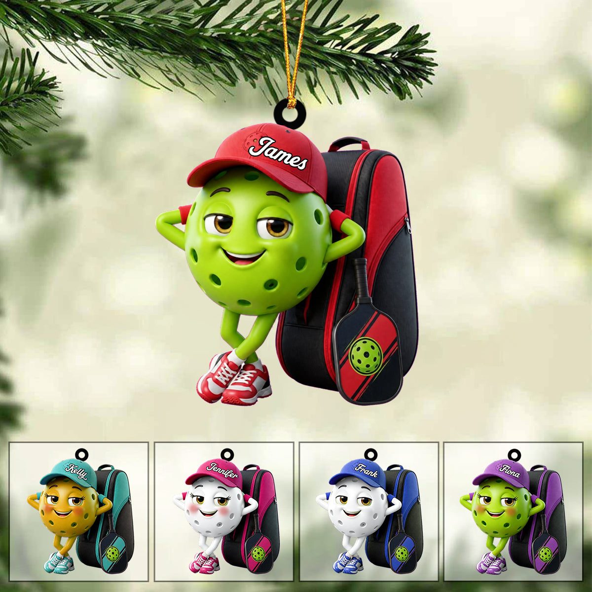 Pickleball Mascot With Sports Bag Ornament - Personalized Gift for Pickleball Enthusiasts