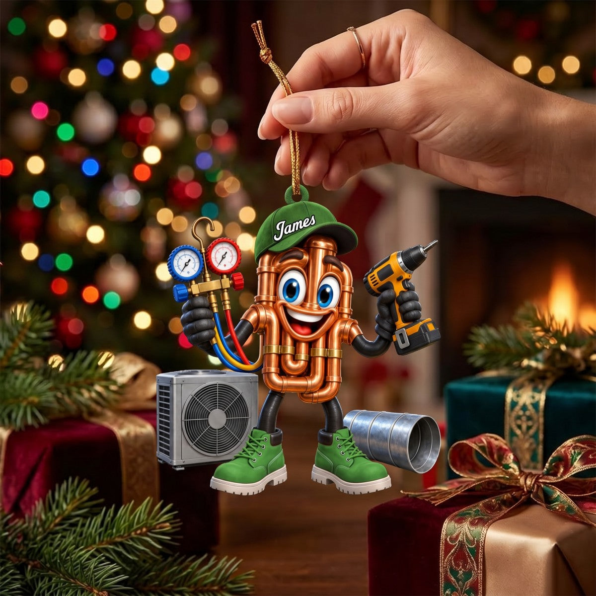 Copper Pipes HVAC Mascot Ornament – Funny Personalized Gift for AC Technicians