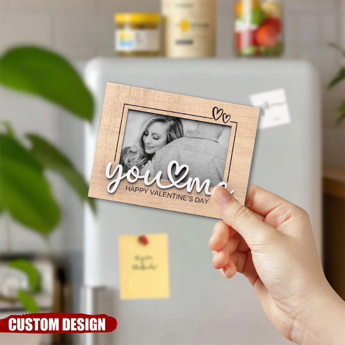 You & Me - Custom Text Wooden Photo Frame Fridge Magnet