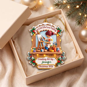 Personalized Painter Girl Christmas Acrylic Ornament – Custom Name & Year Artist Keepsake | Gift For Women Who Love Painting