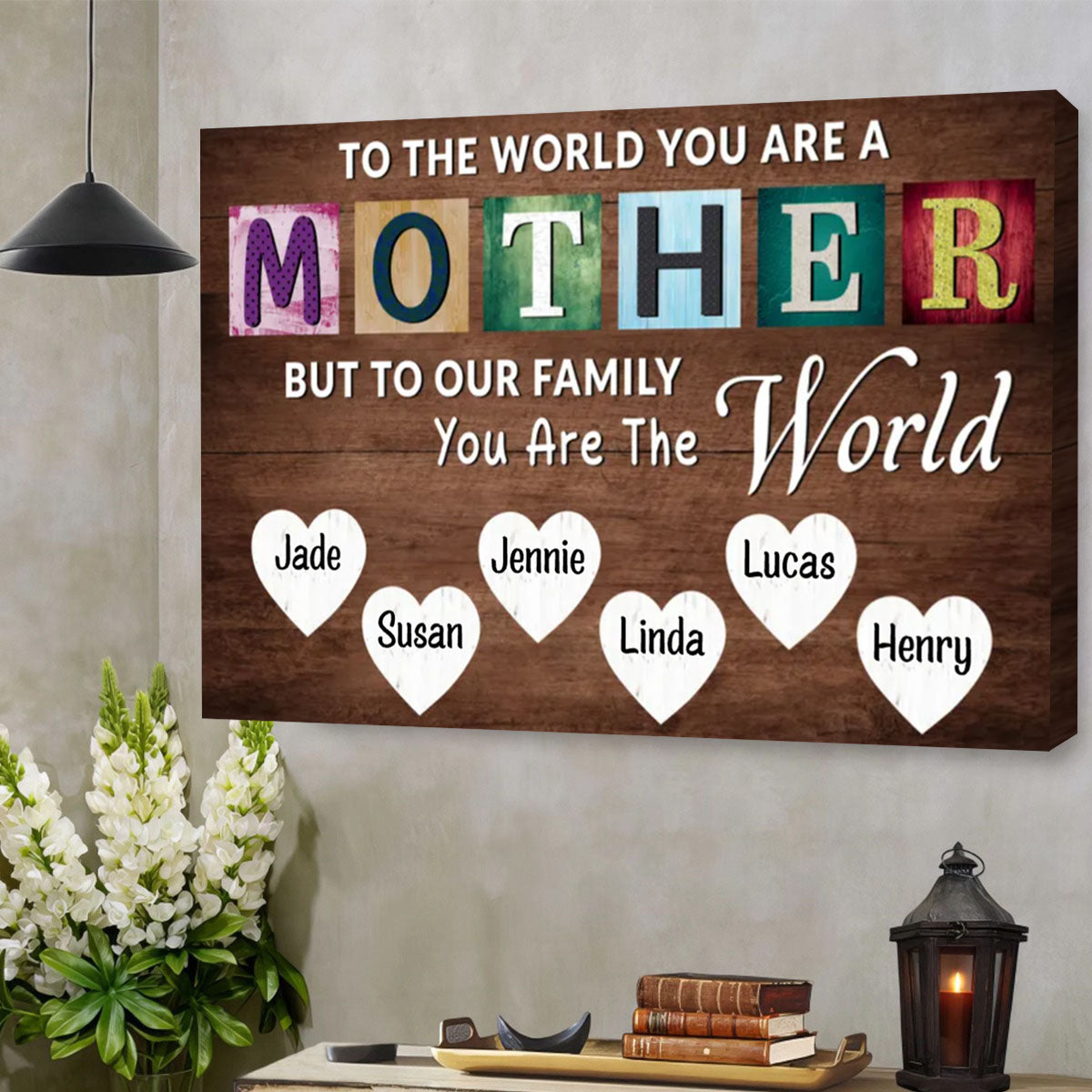 You Are The World Custom Names Canvas For Mom, Mother's Day Gift