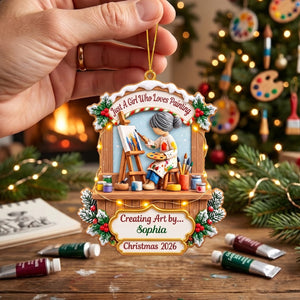 Personalized Painter Girl Christmas Acrylic Ornament – Custom Name & Year Artist Keepsake | Gift For Women Who Love Painting