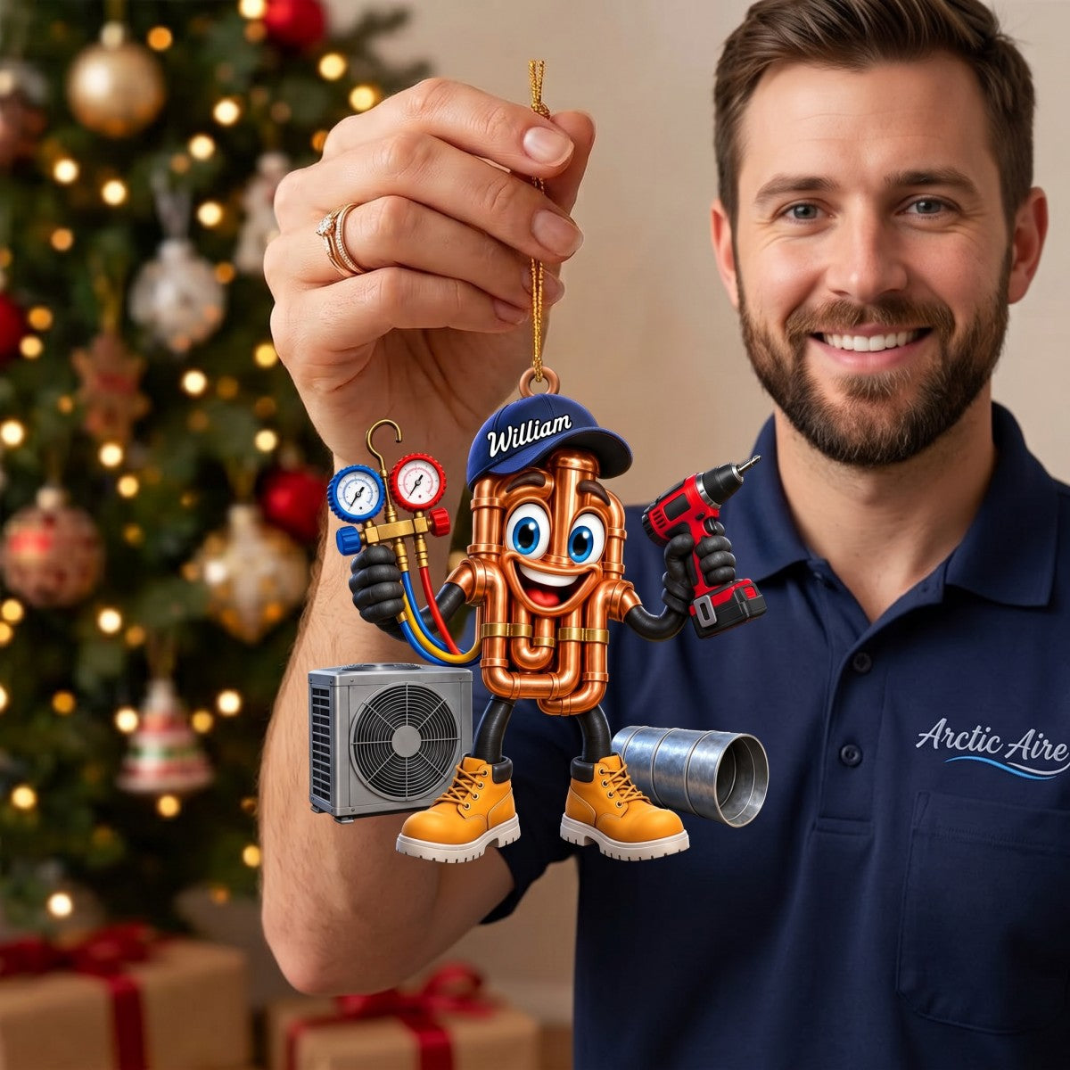 Copper Pipes HVAC Mascot Ornament – Funny Personalized Gift for AC Technicians
