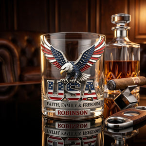 USA Strong Eagle Whiskey Glass - Personalized Gifts For Patriots