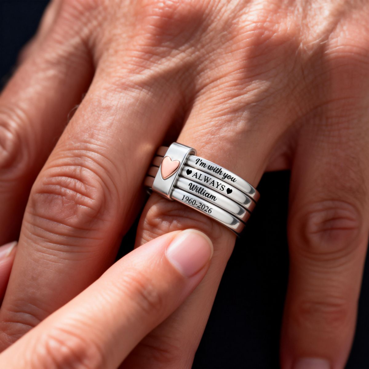 Custom Name Memorial I'm With You Always - Personalized Heart Stacking Rings