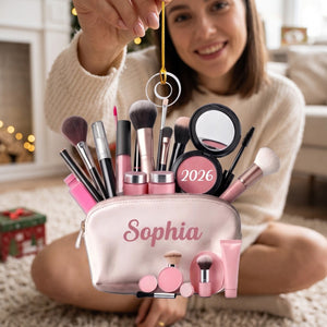 Makeup Bag Beauty Brush Christmas Acrylic Ornament - Personalized Gift For Makeup Lovers