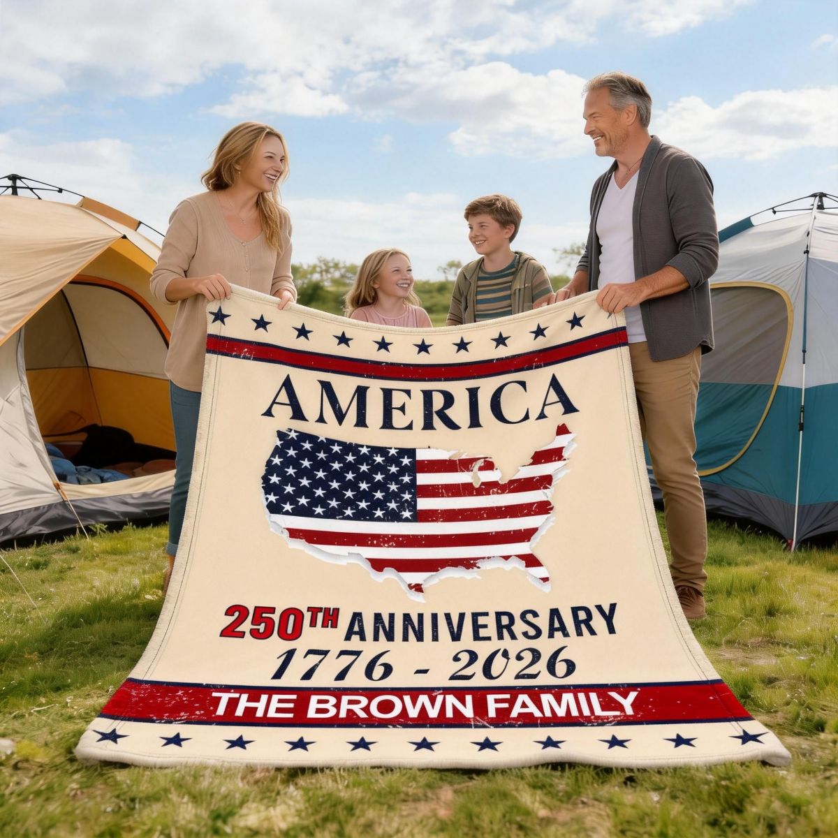 America 250th Anniversary Blanket Personalized Family Name Blanket