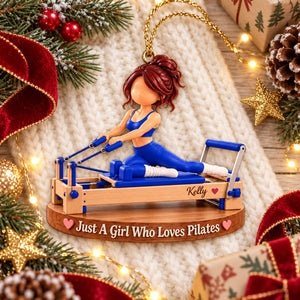 Personalized Pilates Christmas Ornament – Custom Name Pilates Reformer Girl, "Just A Girl Who Loves Pilates" Keepsake Gift For Pilates Lovers