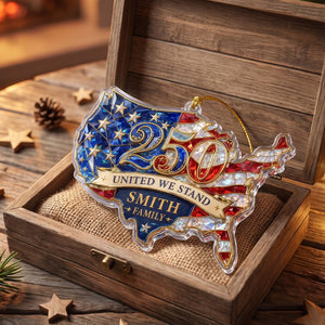 United We Stand USA Map Hologram Ornament - Personalized Custom Shape Acrylic Ornament