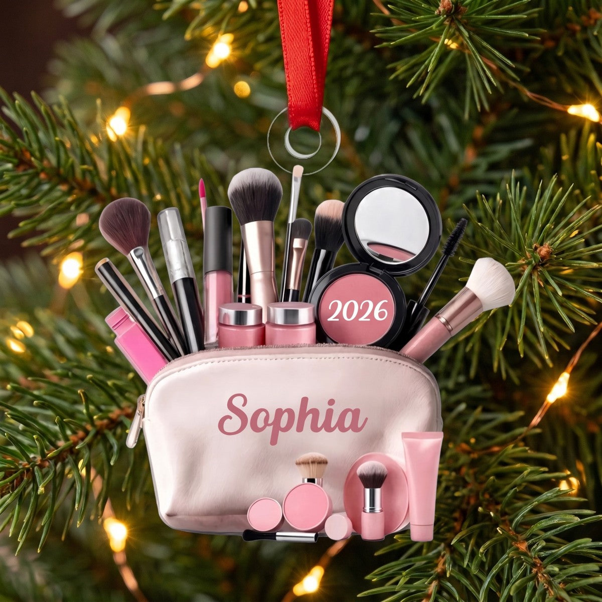 Makeup Bag Beauty Brush Christmas Acrylic Ornament - Personalized Gift For Makeup Lovers