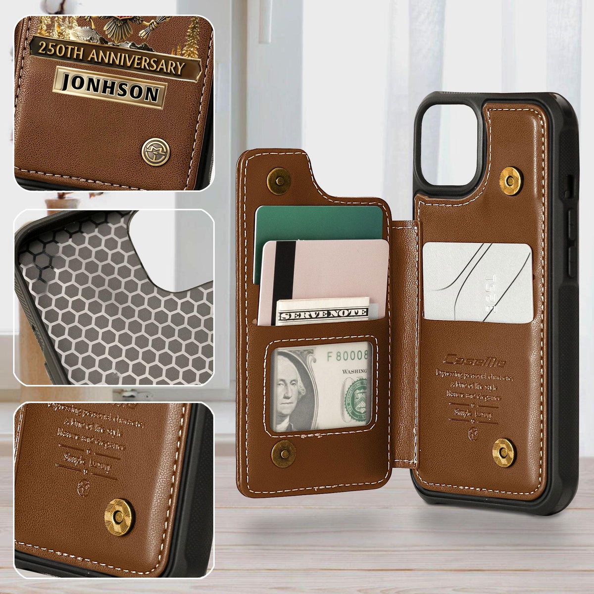 Personalized U.S. Army Leather Wallet Phone Case, 250th Anniversary Military iPhone Case