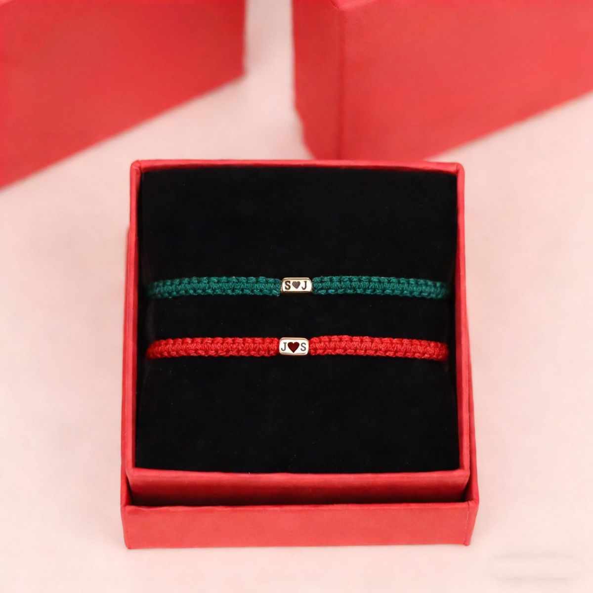 Personalized Initials Engraved Bracelet with Heart Matching Jewelry Gift for Couples