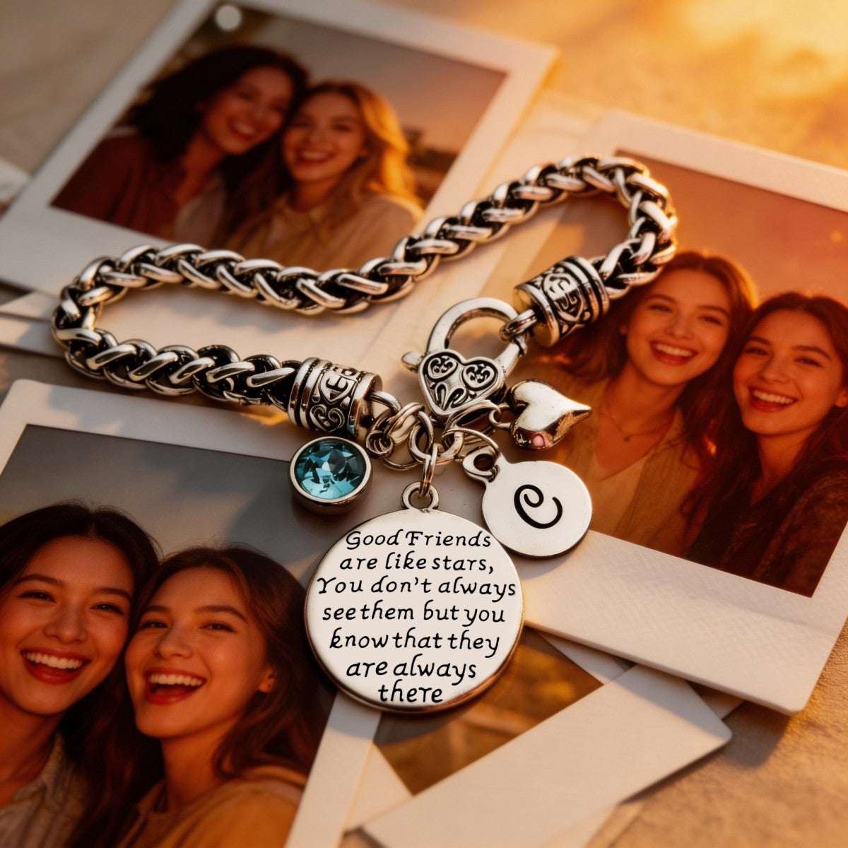 Good Friends are like Stars Bracelet, Custom Initial & Birthstone Personalized Gifts for Friends