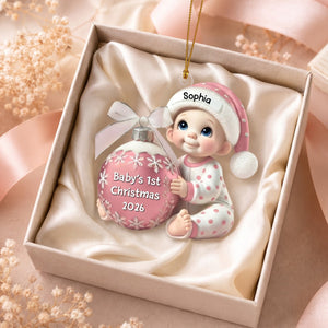 Baby Holding Christmas Bauble – Baby's 1st Christmas Personalized Ornament