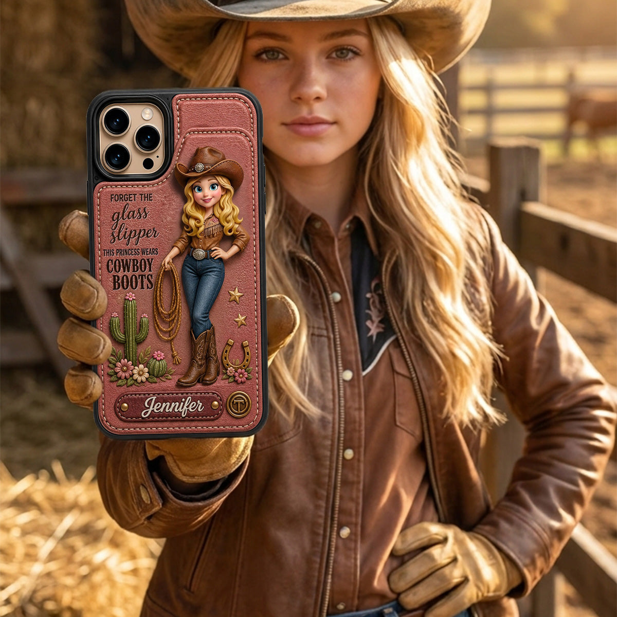 Personalized Cowgirl Leather Flip Wallet Phone Case – Gift For Cowgirls