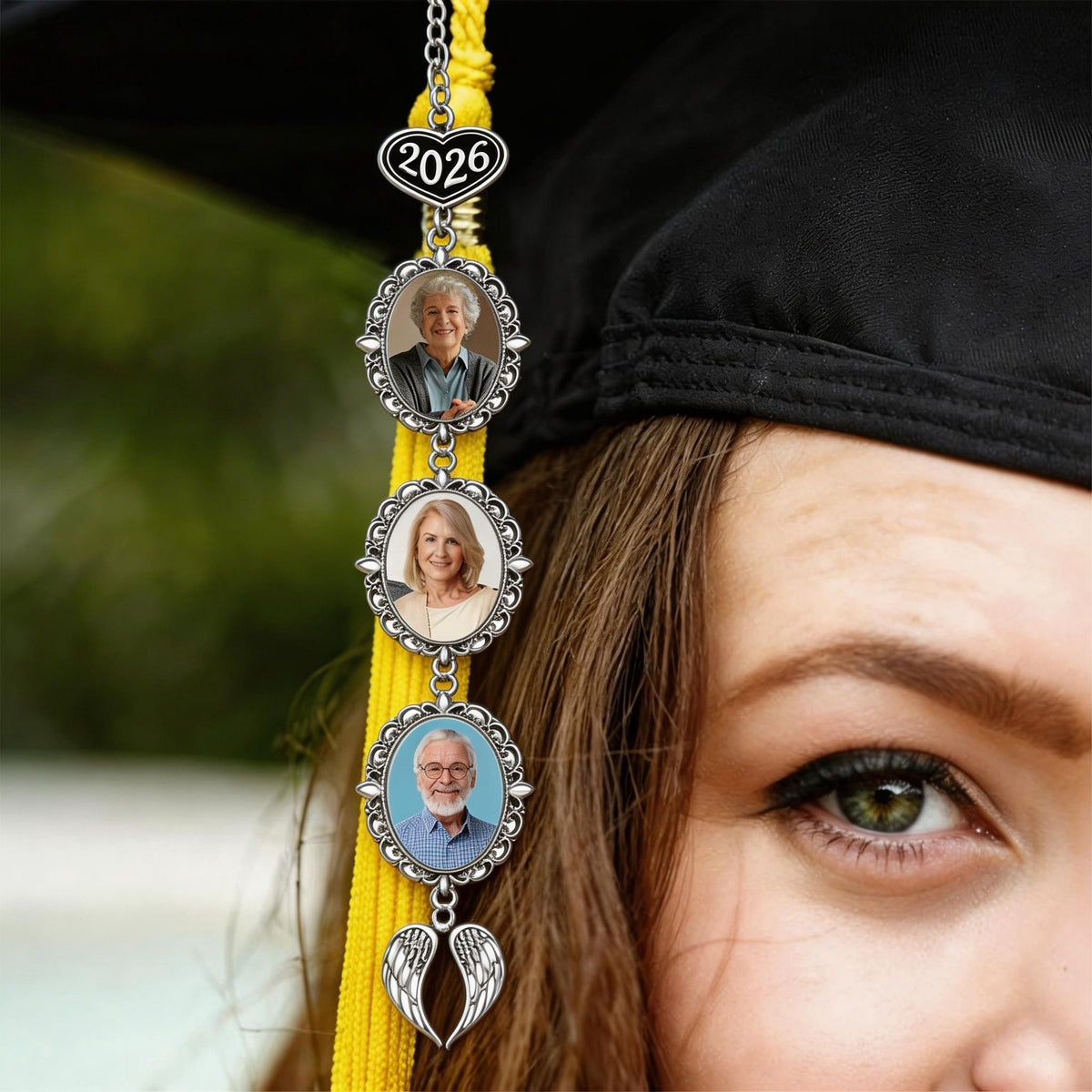 Custom Tassel Photo Charm with Angel Wings - Personalized Graduation Gifts For Him, Her - Chasing Dreams Graduation Day