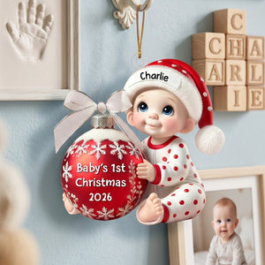 Baby Holding Christmas Bauble – Baby's 1st Christmas Personalized Ornament