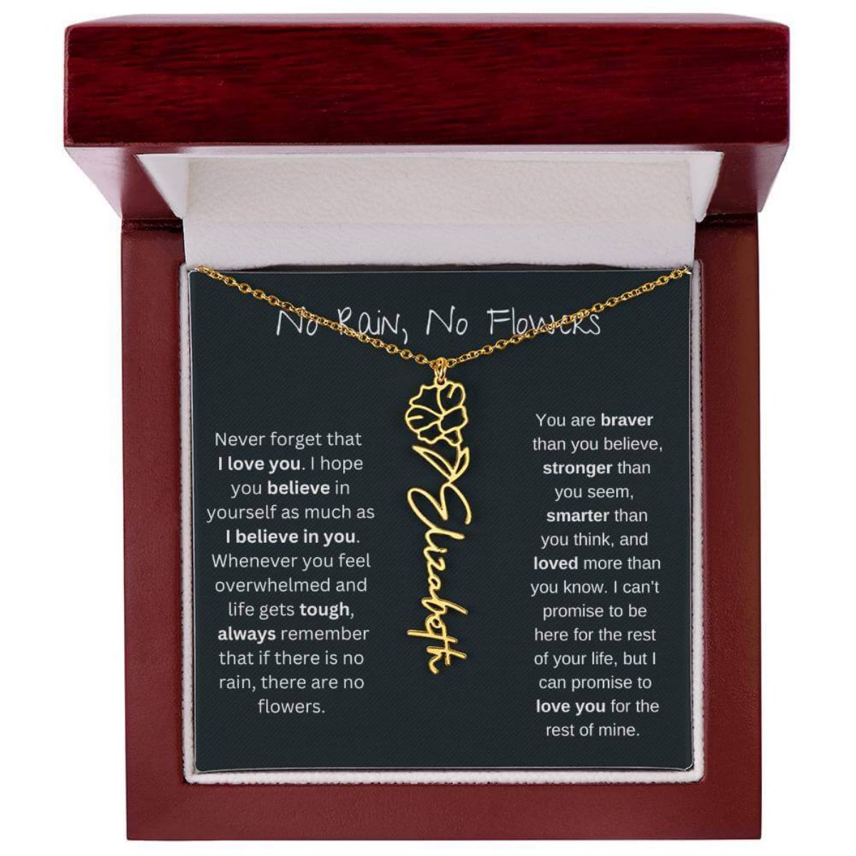 No Rain No Flowers,Never Forget That I Love You - Personalized Birth Flower Name Necklace
