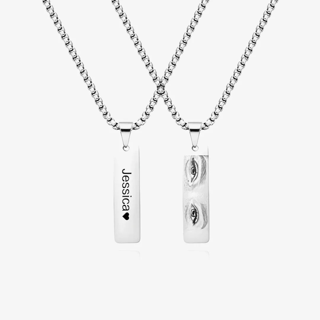 Personalized Eye Photo & Name Necklace, Couple Jewelry