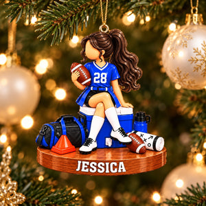 Personalized Girls’ Flag Football Christmas Ornament, Custom Name Female Football Player Gift