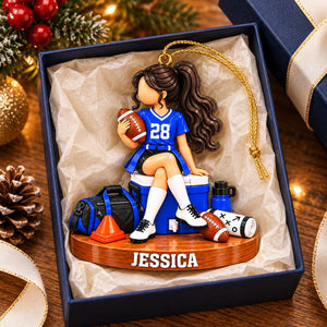 Personalized Girls’ Flag Football Christmas Ornament, Custom Name Female Football Player Gift