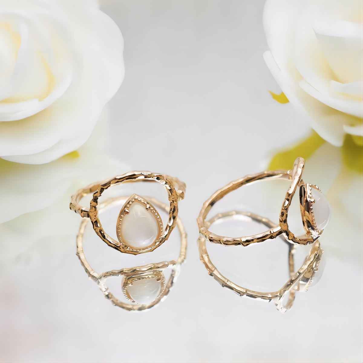 Natural Moonstone ring gold filled gem stone stacking dainty ring