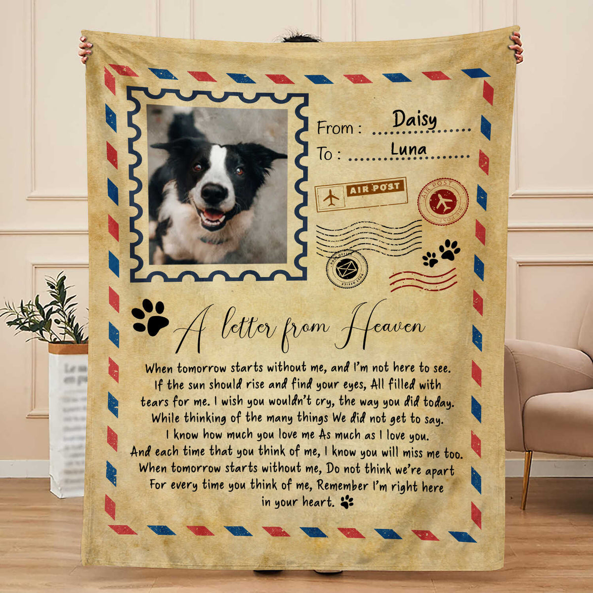 Loss Of Dog Gift, Pet Memorial Blanket, Personalized Letter From The Heaven Blanket