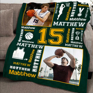 Basketball Name Blanket Personalized With Photo, Custom Gifts For Basketball Players, Senior Basketball Gifts For Him
