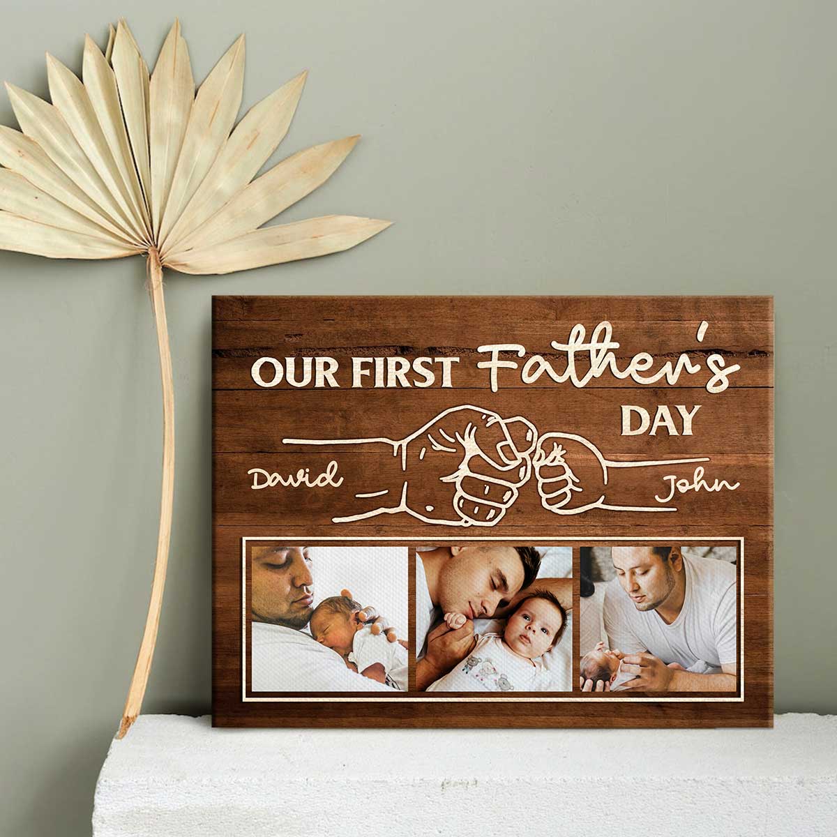 First Father’s Day Custom Fist Bump Canvas Poster, Personalized New Daddy Photo Gifts