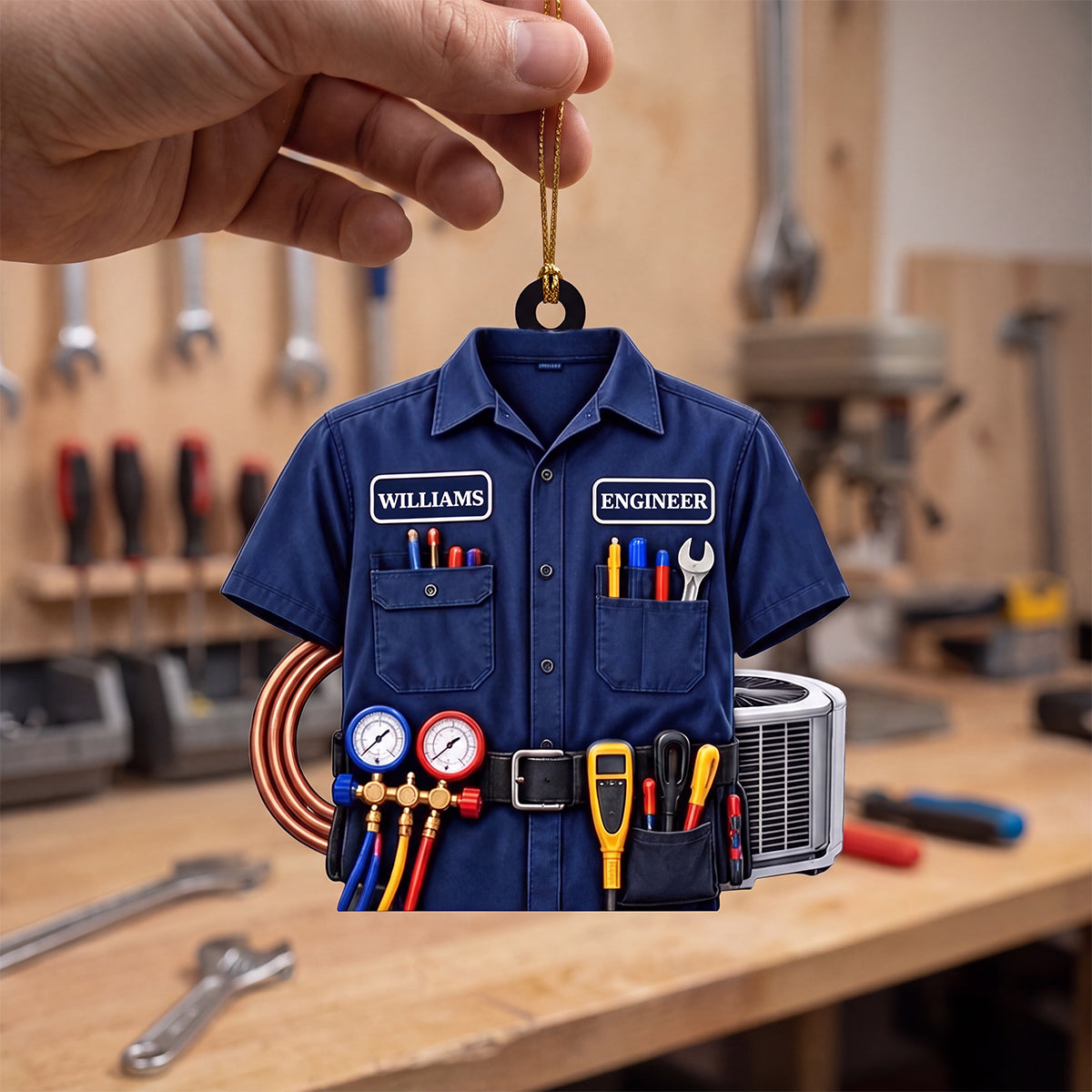 Personalized HVAC Work Shirt Acrylic Ornament