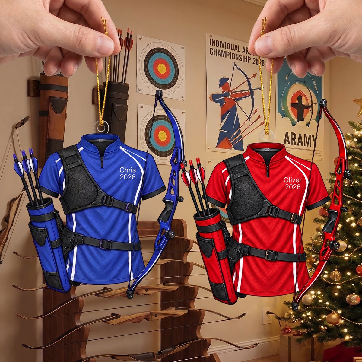 Personalized Archery Christmas Ornament 2026 – Custom Name Recurve Bow & Jersey Acrylic Keepsake | Gift For Him