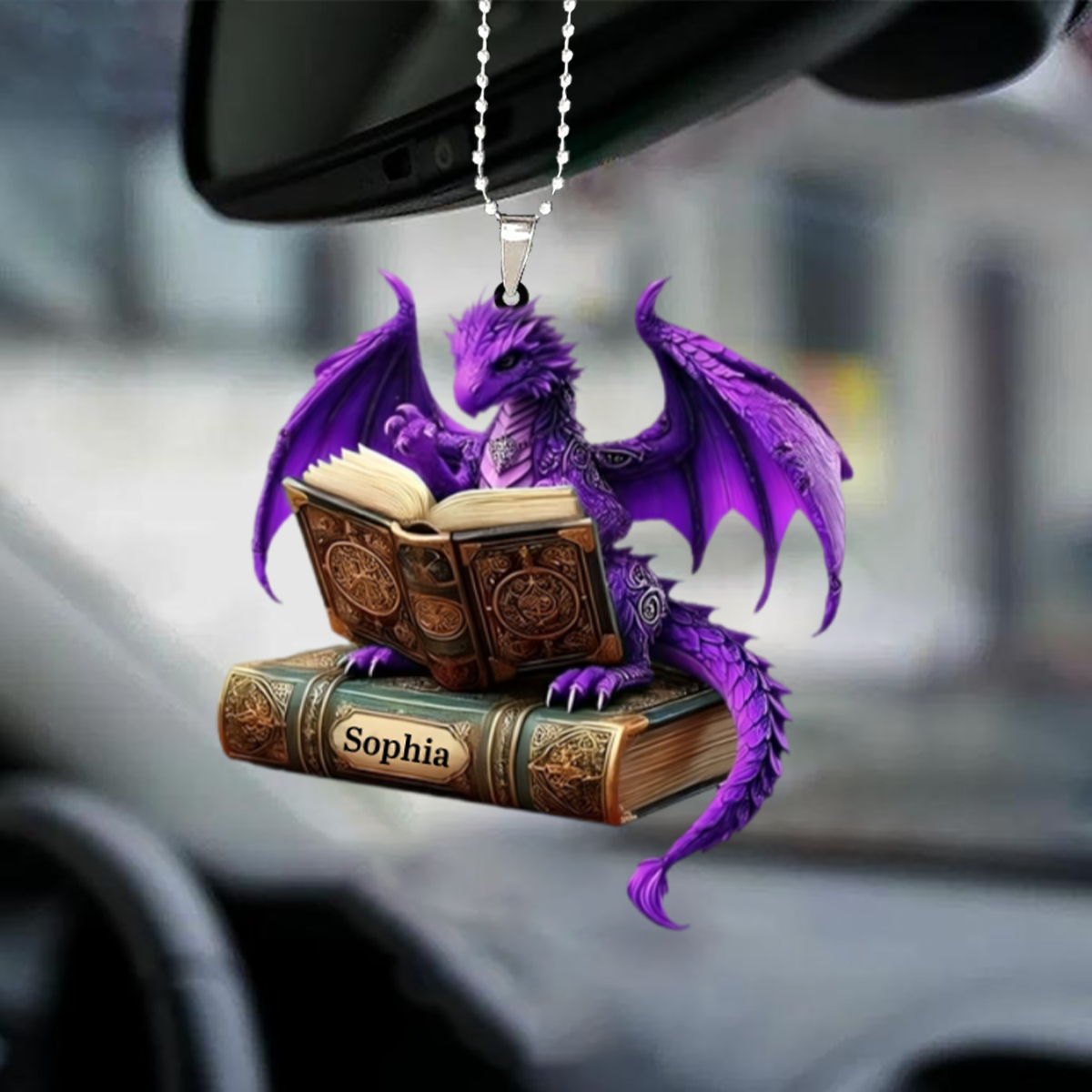 Multicolor Dragon Reading Book Personalized Ornament