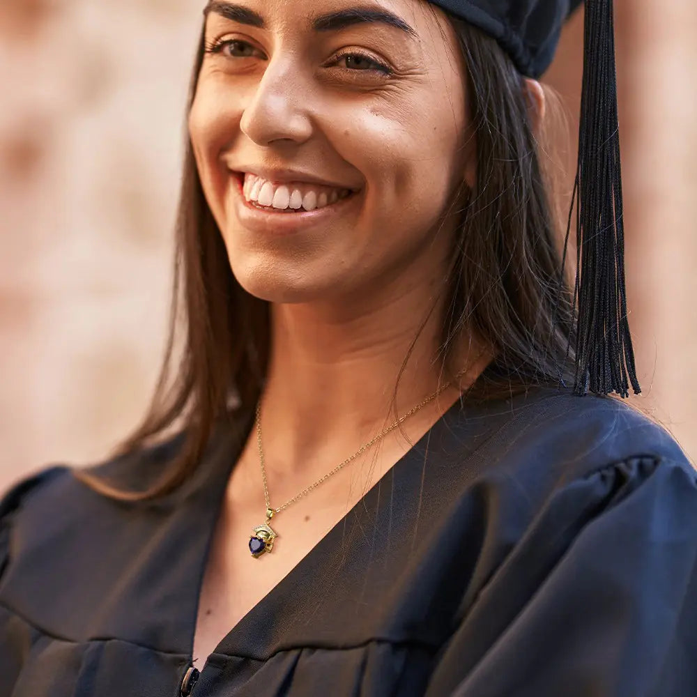 Engraved Name Personalized Bachelor Hat Heart Shaped Birthstone Graduation Necklace