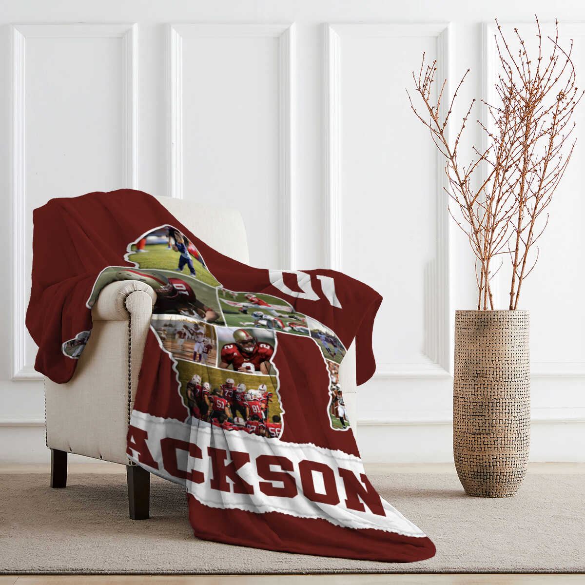Personalized Football Player Gift American Football Photo Collage Blanket