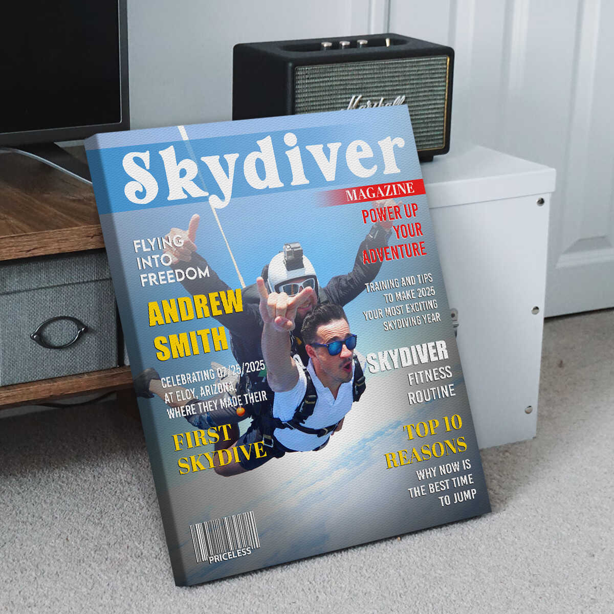 Personalized Skydiver Magazine Cover, Custom Skydiver Photo Canvas, Skydiving Adventure Canvas, Skydiver Gift, Birthday Gift