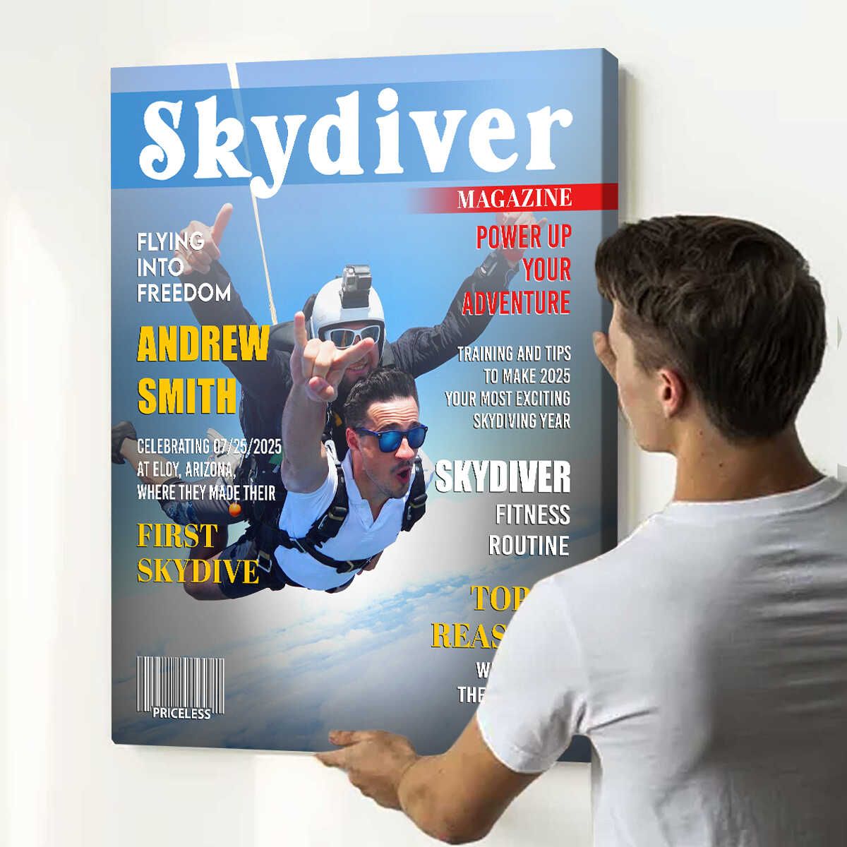 Personalized Skydiver Magazine Cover, Custom Skydiver Photo Canvas, Skydiving Adventure Canvas, Skydiver Gift, Birthday Gift