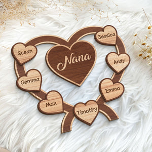 Grandma Mom Hearts Personalized 2-Layered Standing Wooden Plaque