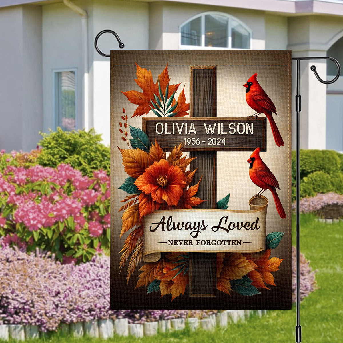 Cardinals Memorial Gifts Always Loved Never Forgotten Personalized Garden Flag