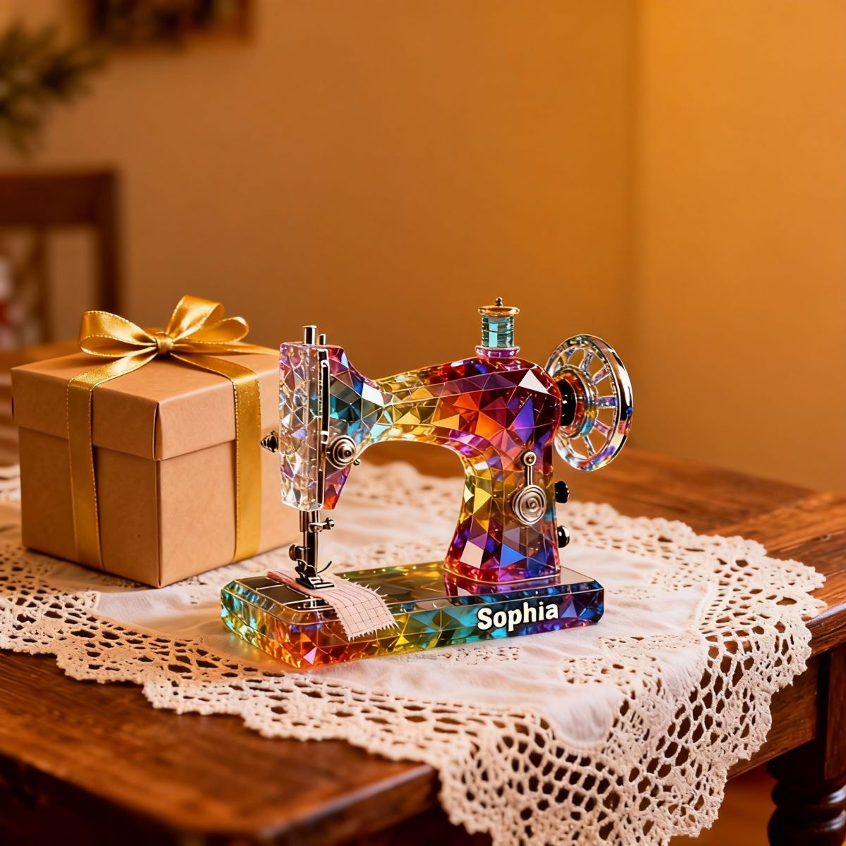 Stained Glass Effect Sewing Machine Custom Name Acrylic Plaque, Gift For A Tailor